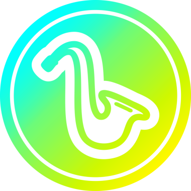 müzik enstrümanı saksafon dairesel simgesi ve bir insan tarafından çizilmiş havalı gradyan bitiş