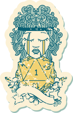 Retro Dövme Tarzı Ağlayan İnsan Barbar Bir D20 rulo ile bir insan tarafından çizilmiş