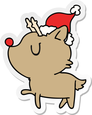 Bir insan tarafından çizilmiş kawaii geyiğinin el çizimi Noel çıkartması.