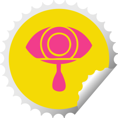 Bir insan tarafından çizilmiş ağlayan bir gözün dairesel soyma etiketi.