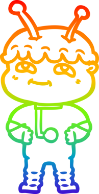 Gökkuşağı gradyan çizimi bir insan tarafından çizilmiş dost bir uzay adamının çizimi