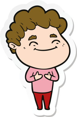 Bir insan tarafından çizilmiş, karikatür dostu bir adamın çıkartması.