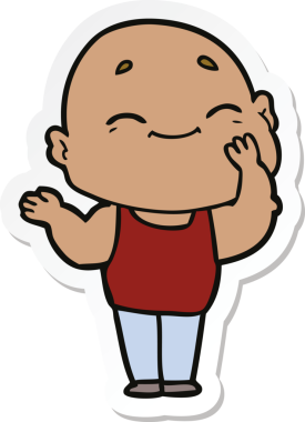 Bir insan tarafından çizilmiş mutlu kel bir adamın çıkartması.