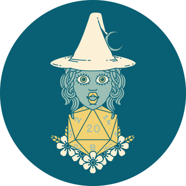 Retro Dövme Tarzı İnsan Cadı Doğal 20 zar atışıyla Bir insan tarafından çizilmiş