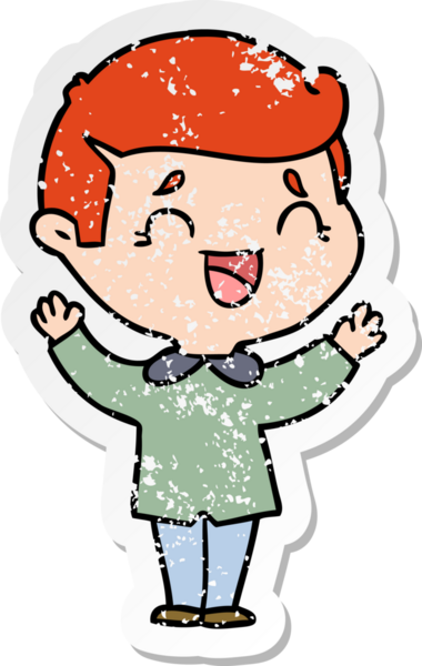 Bir insan tarafından çizilmiş gülen bir karikatür çıkartması.