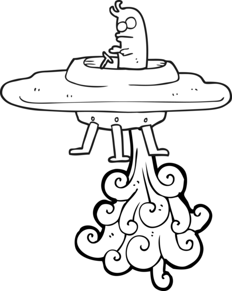 Bir insan tarafından çizilmiş siyah beyaz bir uçan daire.