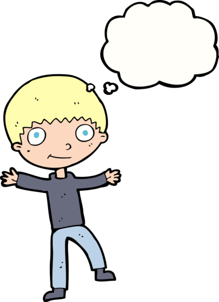 Bir insan tarafından çizilmiş düşünce balonu olan mutlu çocuk çizgi filmi.