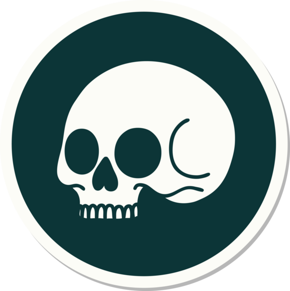 Bir insan tarafından çizilmiş bir kafatasının geleneksel stiliyle dövme çıkartması.