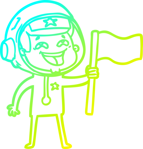 Bir insan tarafından çizilmiş, gülen astronot çizgi filminin soğuk gradyan çizgisi.