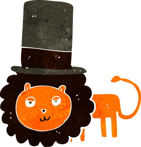 Bir insan tarafından çizilmiş silindir şapkalı bir aslan.