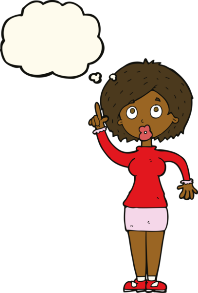 Bir insan tarafından çizilmiş düşünce baloncuğu fikri olan karikatür kadın.