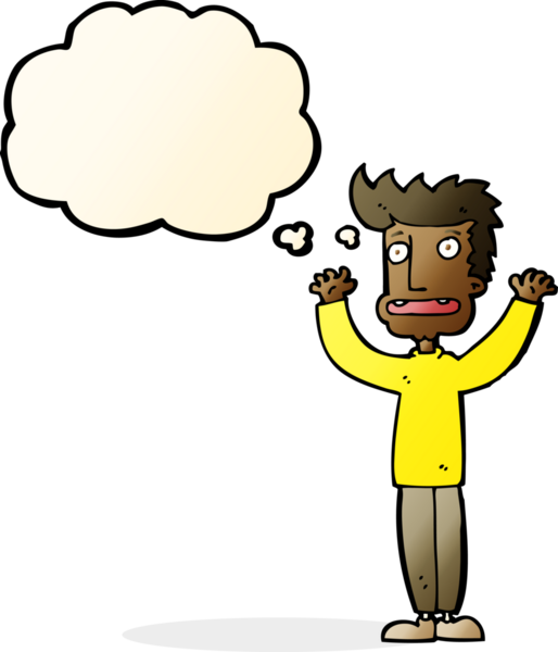 Bir insan tarafından çizilmiş düşünce baloncuğu olan stresli bir adam.