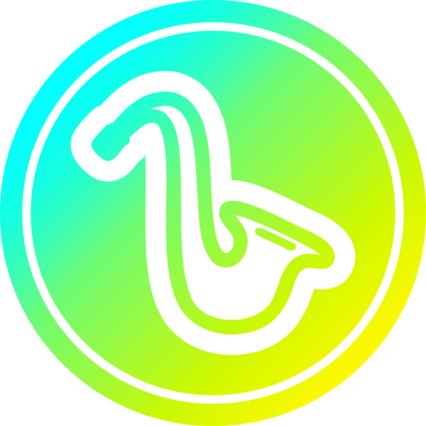 müzik enstrümanı saksafon dairesel simgesi ve bir insan tarafından çizilmiş havalı gradyan bitiş