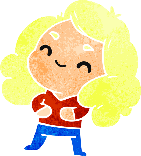 Bir insan tarafından çizilmiş sevimli bir kawai kızının eski çizgi film çizimi.