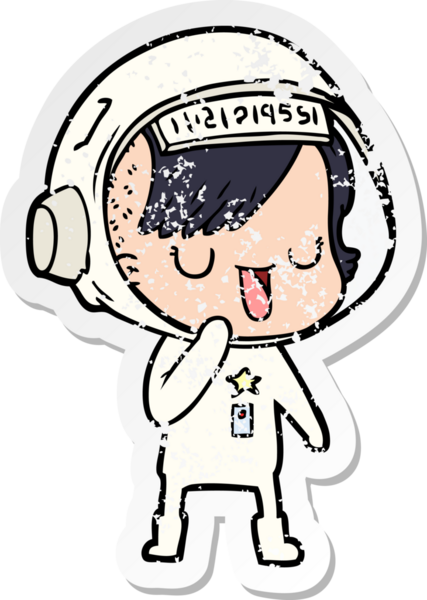 Bir insan tarafından çizilmiş karikatür astronot kadının sıkıntılı çıkartması.