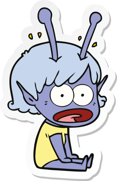 Bir insan tarafından çizilmiş uzaylı bir kızın karikatür çıkartması.