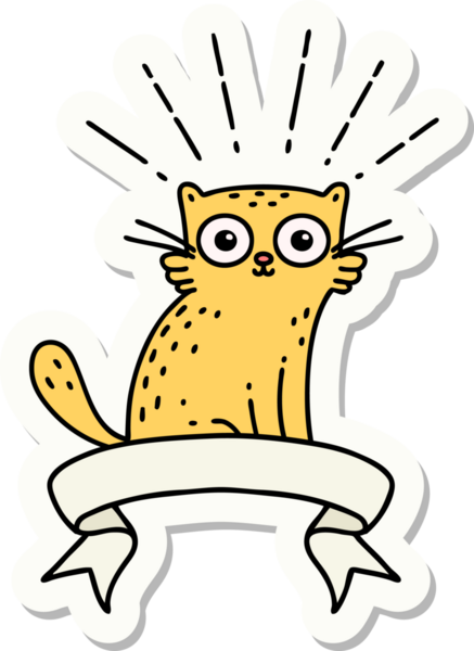 Dövme stili bir çıkartma. Bir insan tarafından çizilmiş bir kedi.