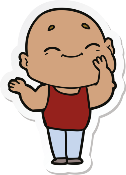 Bir insan tarafından çizilmiş mutlu kel bir adamın çıkartması.