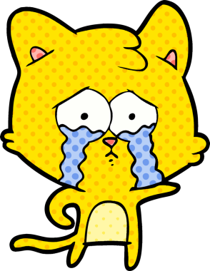 Bir insan tarafından çizilmiş ağlayan kedi çizgi filmi.