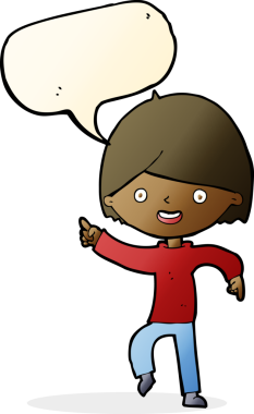 Bir insan tarafından çizilmiş bir konuşma balonuyla işaret eden çizgi film adamı.