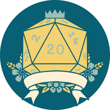 Retro Dövme Biçimi Doğal 20 kritik vuruş D20 zar bir insan tarafından çizildi