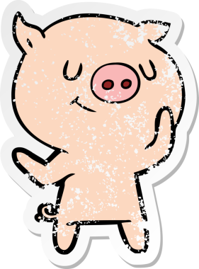 Bir insan tarafından çizilmiş mutlu çizgi film domuzunun sıkıntılı çıkartması.