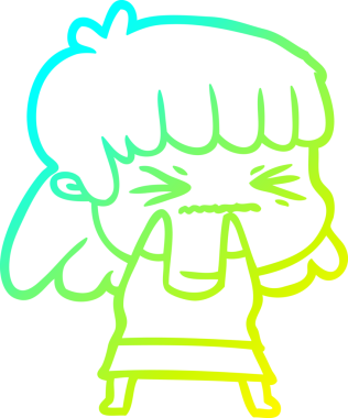 Bir insan tarafından çizilmiş kızgın bir kızın soğuk çizgi çizimi.