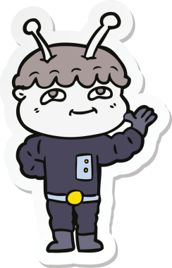 Bir insan tarafından çizilmiş dost canlısı bir uzay adamının çıkartması.