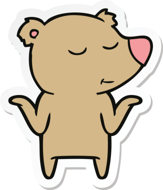 Bir insan tarafından çizilmiş mutlu bir ayının omuzlarını silkeleyen çıkartması.