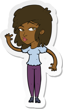 Çizgi film çıkartması. Güzel bir kadın. Bir insan tarafından çizilmiş.