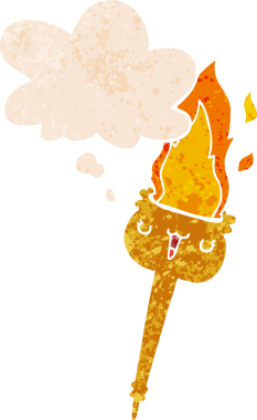 Düşünce baloncuklu yanan çizgi film meşalesi grunge sıkıntılı retro desenli bir insan tarafından çizilmiş