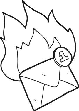 Bir insan tarafından çizilmiş siyah beyaz karikatür e-posta iletisi