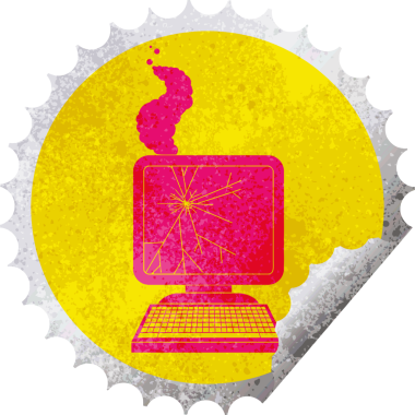 Kırık bilgisayar grafikli dairesel soyma etiketi bir insan tarafından çizilmiş.