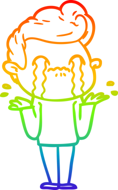 Gökkuşağı gradyan çizimi bir insan tarafından çizilmiş ağlayan bir karikatür adamı çiziyor.