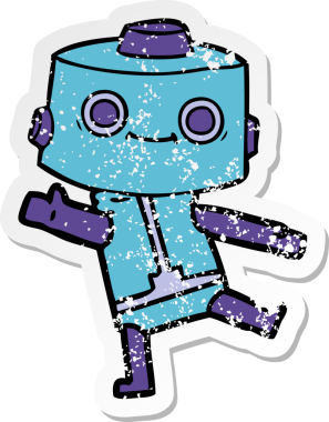 Bir insan tarafından çizilmiş karikatür robotunun sıkıntılı çıkartması.