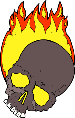 Bir insan tarafından çizilen yanan kafatası.