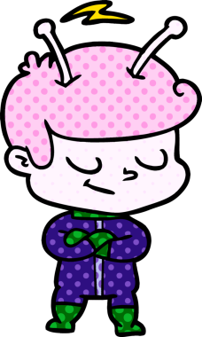 Bir insan tarafından çizilmiş dost canlısı çizgi film uzay adamı.