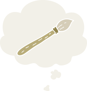 Düşünce baloncuklu karikatür fırçası insan tarafından çizilmiş.