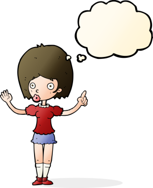 Çizgi filmdeki kadın bir insan tarafından çizilmiş düşünce balonuyla anlatmak istediği şeyi anlatıyor.