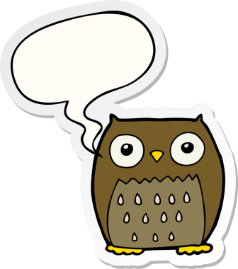 bir insan tarafından çizilmiş konuşma kabarcığı etiketli çizgi film baykuşu