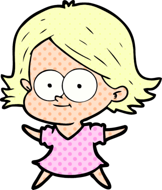 Bir insan tarafından çizilmiş mutlu çizgi film kızı.