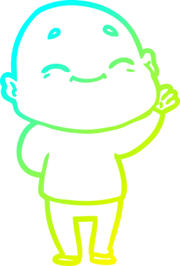 Bir insan tarafından çizilmiş, mutlu, kel bir adamın çizdiği soğuk çizgi.