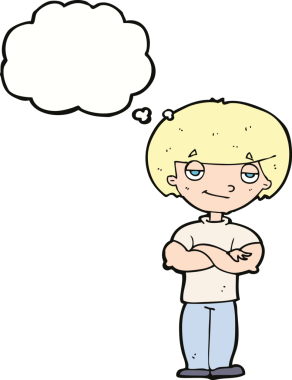 Bir insan tarafından çizilmiş düşünce baloncuğu olan kendini beğenmiş bir adam.