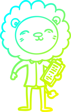 Bir insan tarafından çizilmiş iş kıyafetleri içinde çizgi film aslanı çizimi.