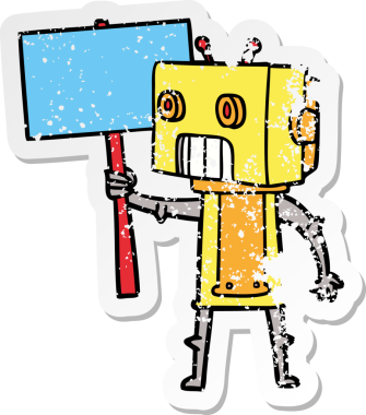 Bir insan tarafından çizilmiş karikatür robotunun sıkıntılı çıkartması.