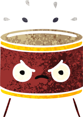 Bir insan tarafından çizilmiş davulun retro çizim tarzı karikatürü