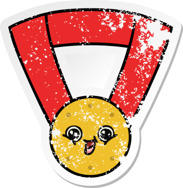 Bir insan tarafından çizilmiş şirin bir altın madalyanın sıkıntılı çıkartması.