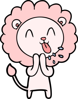 Bir insan tarafından çizilmiş mutlu çizgi film aslanı.