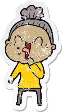 Bir insan tarafından çizilmiş mutlu, yaşlı bir kadının sıkıntılı çıkartması.