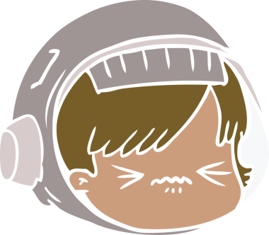 Düz renkli çizgi film bir insan tarafından çizilmiş astronot yüzü